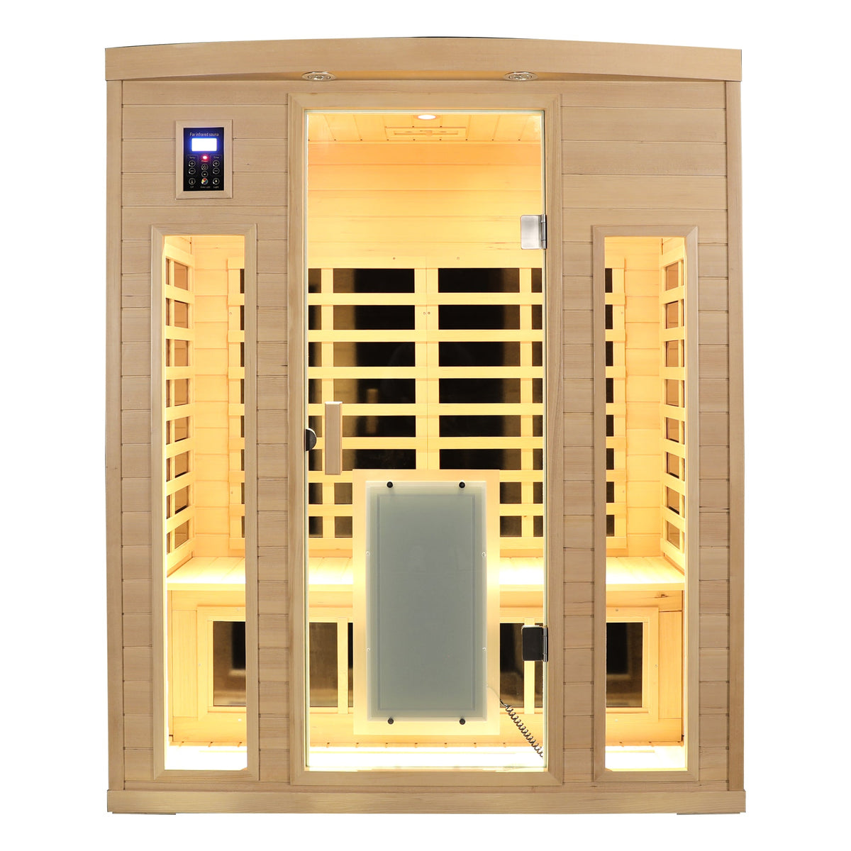Low EMF Far-Infrared Three Person Sauna Room with Glass Door - Hemlock Wood