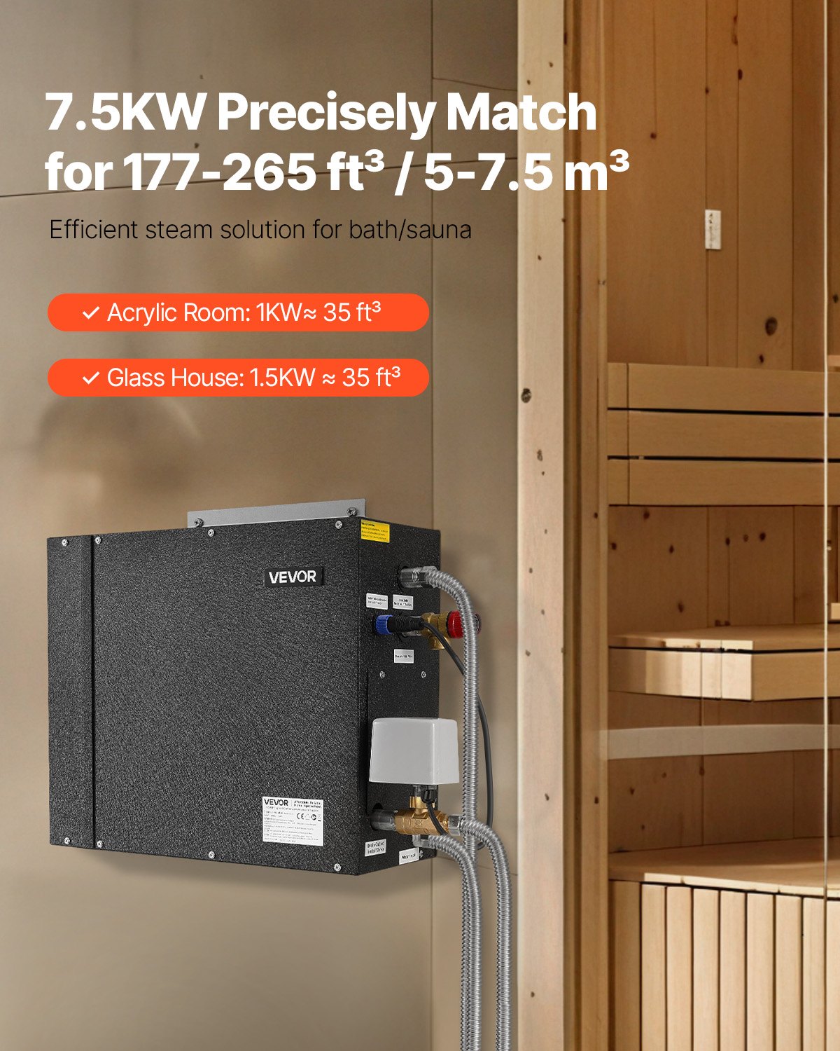 7.5kW Steam Generator With Controller For Home Sauna Spa Auto Drain Kit