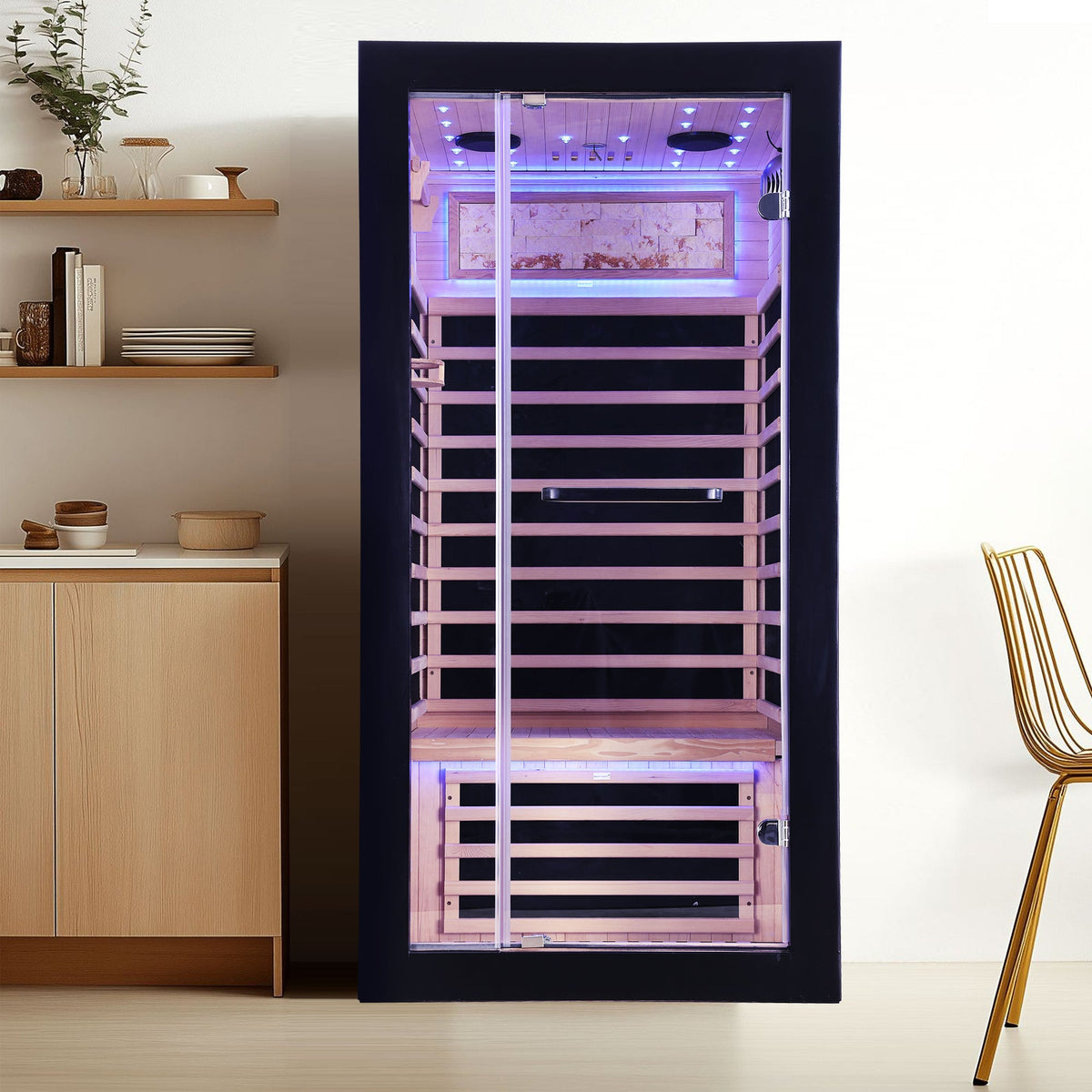 Single-Person Starlight Ceiling Lighting Sauna with Carbon Plate Heating - American White Oak