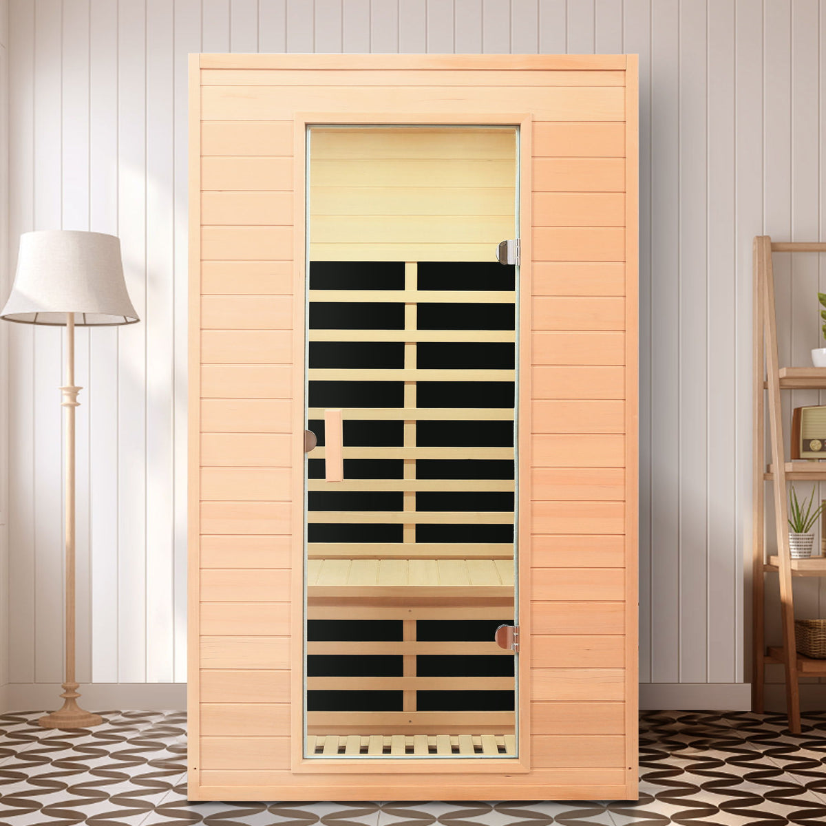 Hemlock Far Infrared Roof Embedded Indoor Sauna Room with LCD Controls - Light Brown – view 12