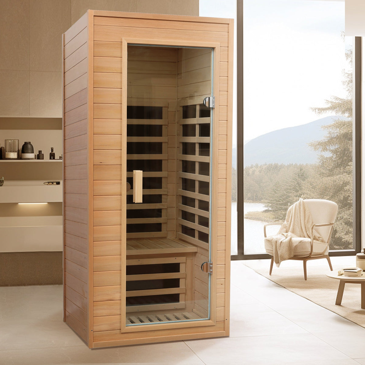 Hemlock Infrared Sauna with Bluetooth & LED Lighting - Natural Wood – view 6