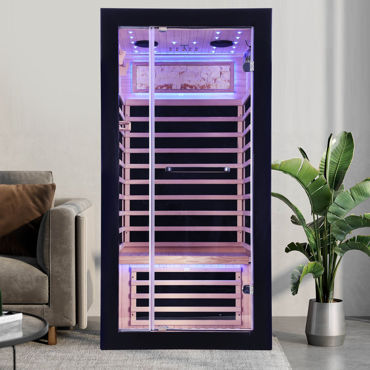 Single-Person Starlight Ceiling Lighting Sauna with Carbon Plate Heating - American White Oak