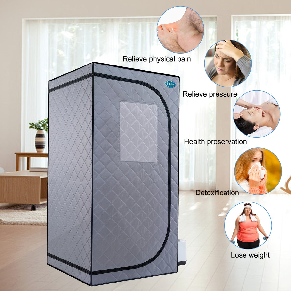 Portable Grey Steam Sauna Tent with Remote Control and Chair