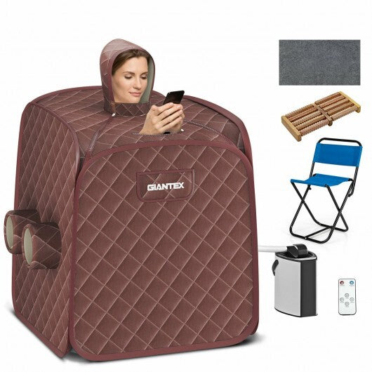 800W 2 Person Portable Steam Sauna Tent SPA with Hat Side Holes 3L Steamer-Gray – view 6