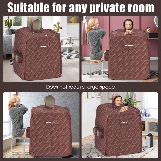 800W 2 Person Portable Steam Sauna Tent SPA with Hat Side Holes 3L Steamer-Gray – view 8