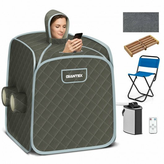 800W 2 Person Portable Steam Sauna Tent SPA with Hat Side Holes 3L Steamer-Gray – view 11