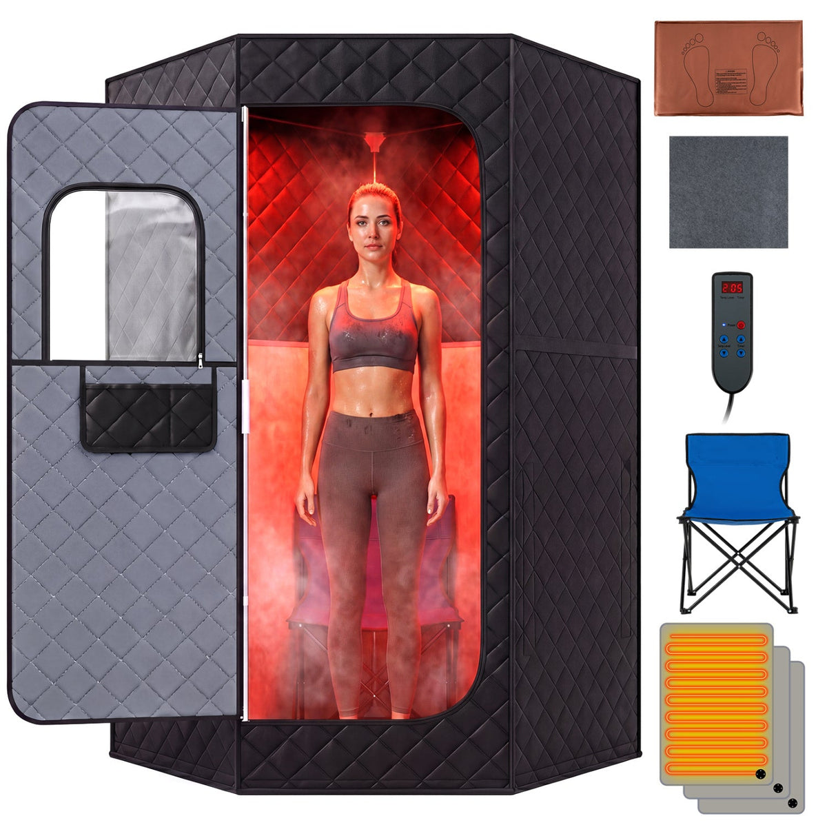 Portable Infrared Sauna Tent – Carbon Heaters & Foot Pad, 35.5 x 35.5 x 71 in, Black – view 2