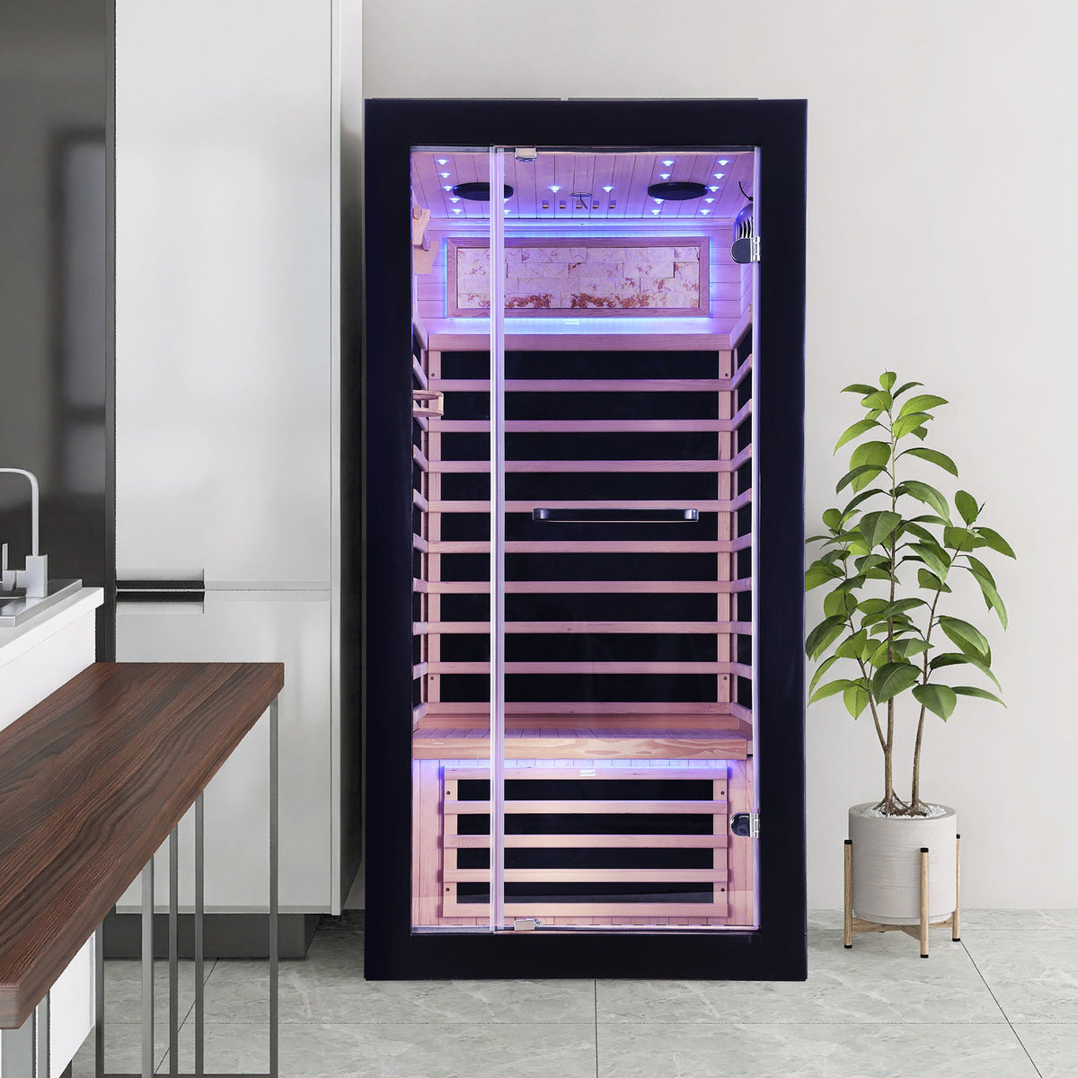 Single-Person Starlight Ceiling Lighting Sauna with Carbon Plate Heating - American White Oak