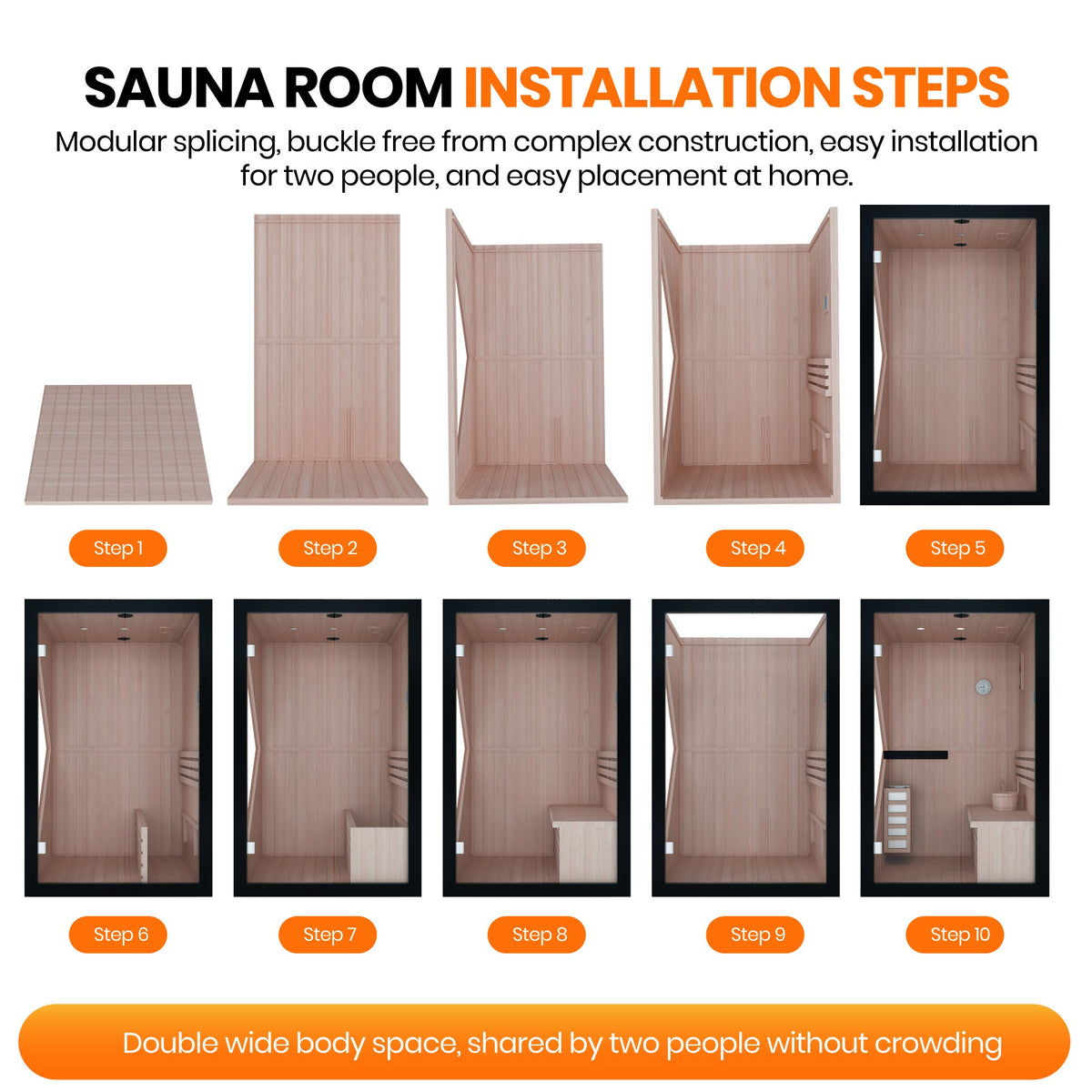 African Pine Indoor Sauna with Double Stove & LED Lighting - Natural Pine – view 10