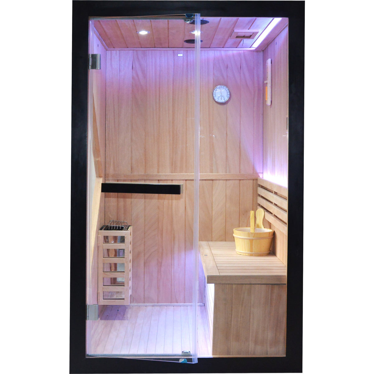 African Pine Indoor Sauna with Double Stove & LED Lighting - Natural Pine – view 5