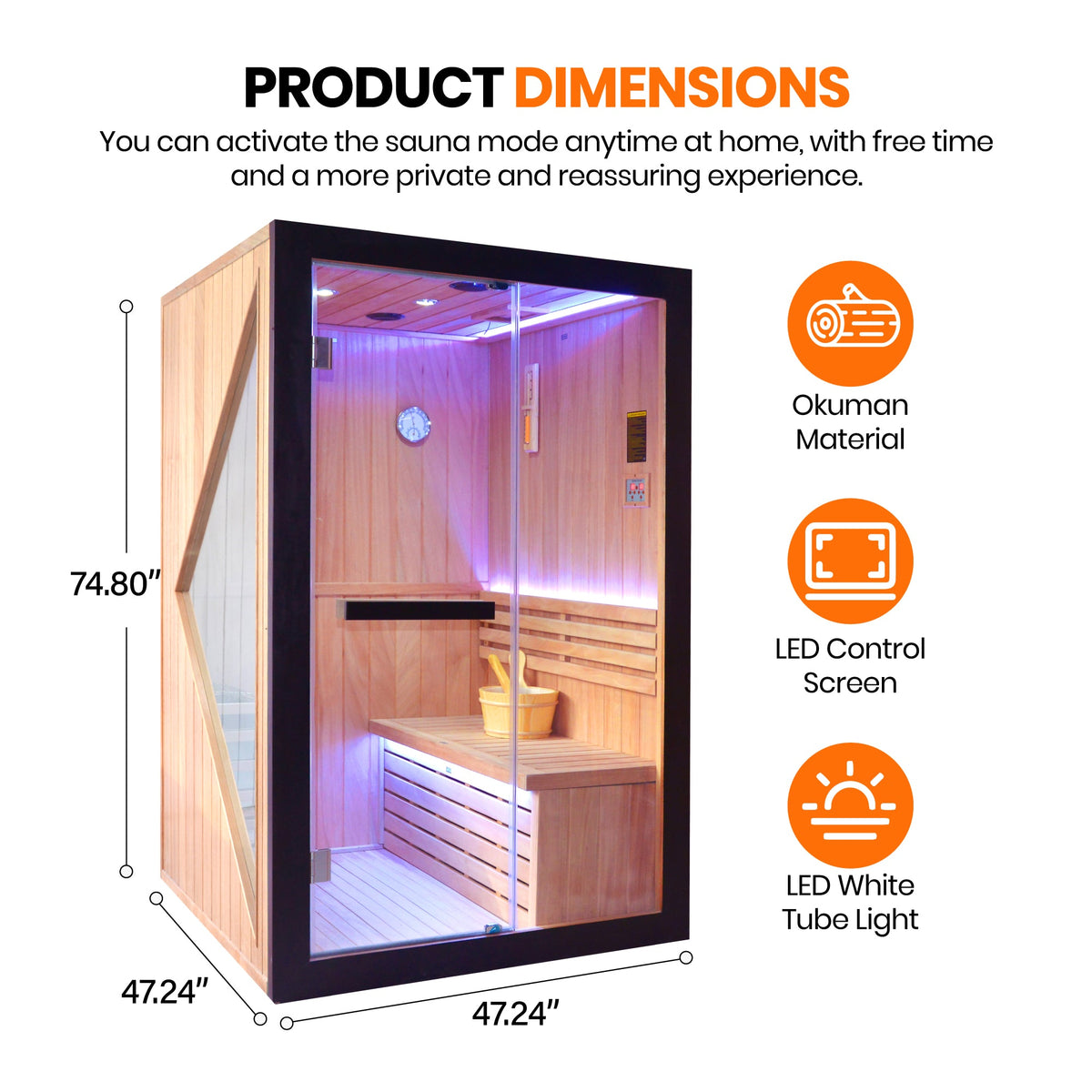 African Pine Indoor Sauna with Double Stove & LED Lighting - Natural Pine – view 6