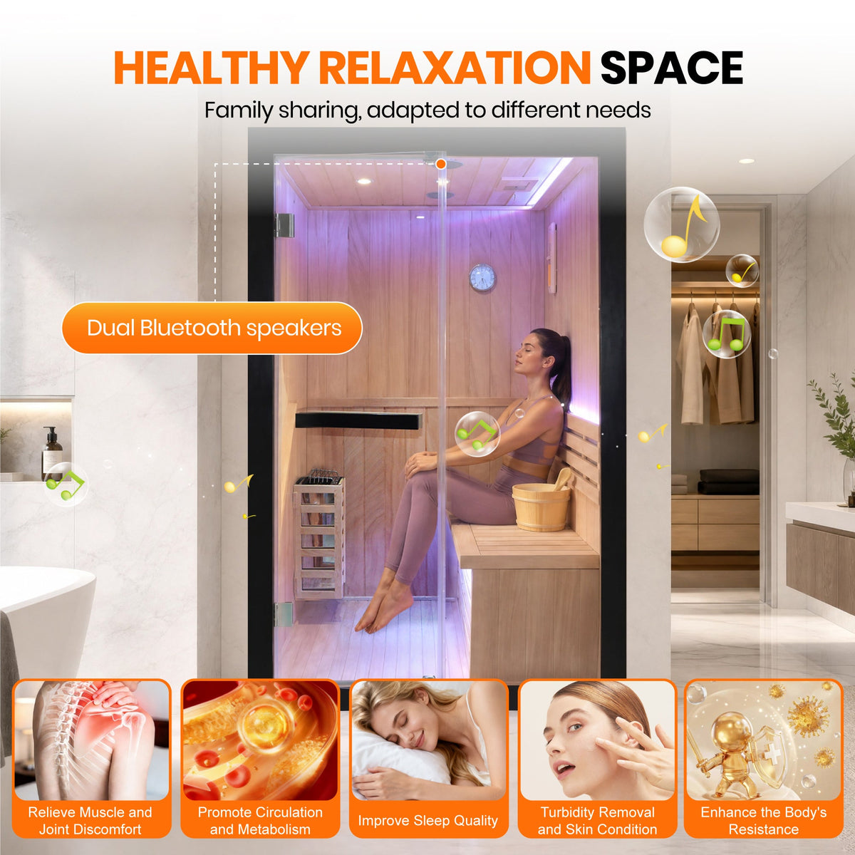 African Pine Indoor Sauna with Double Stove & LED Lighting - Natural Pine – view 8