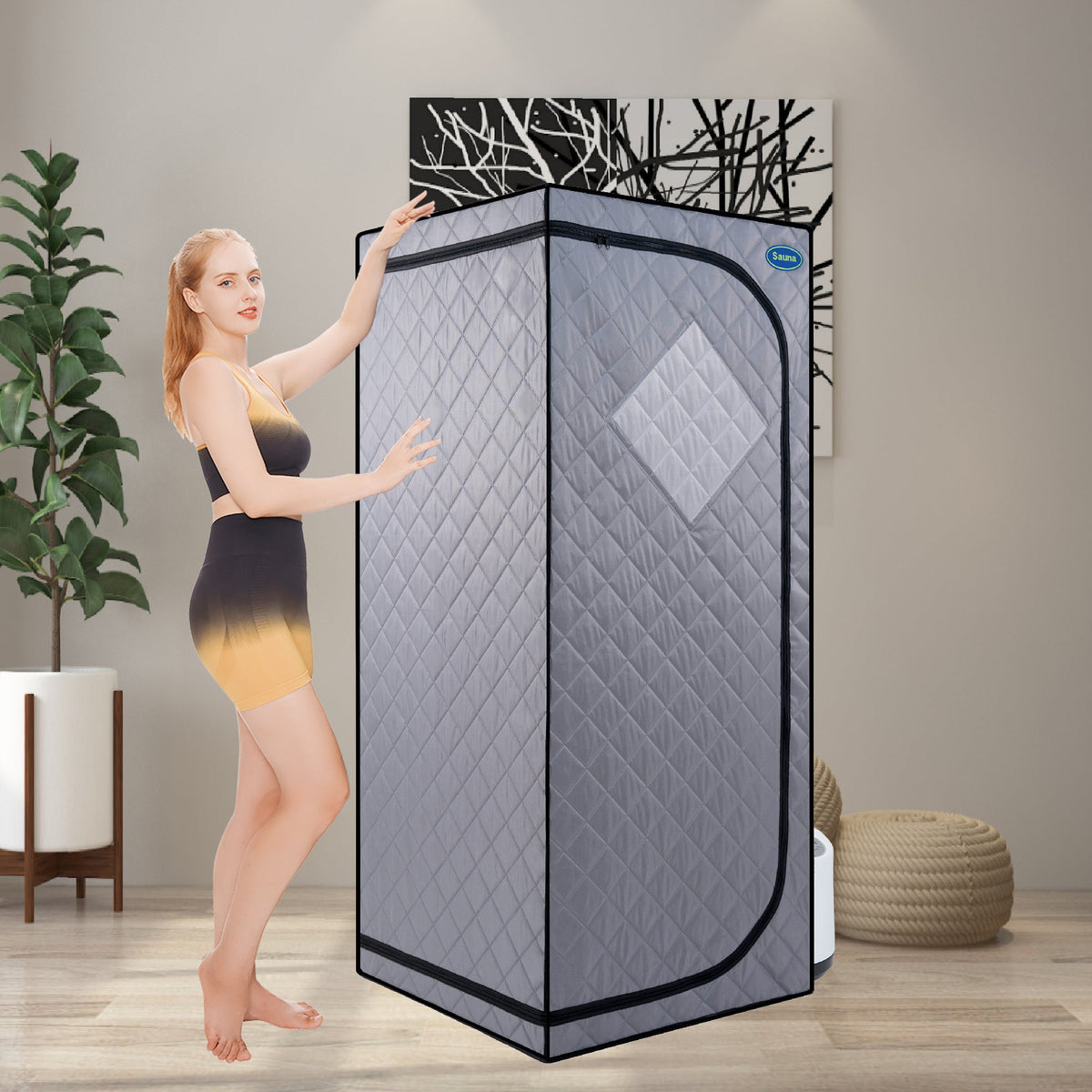 Full Size Portable Steam Sauna Tent with Steam Generator and Chair - Grey