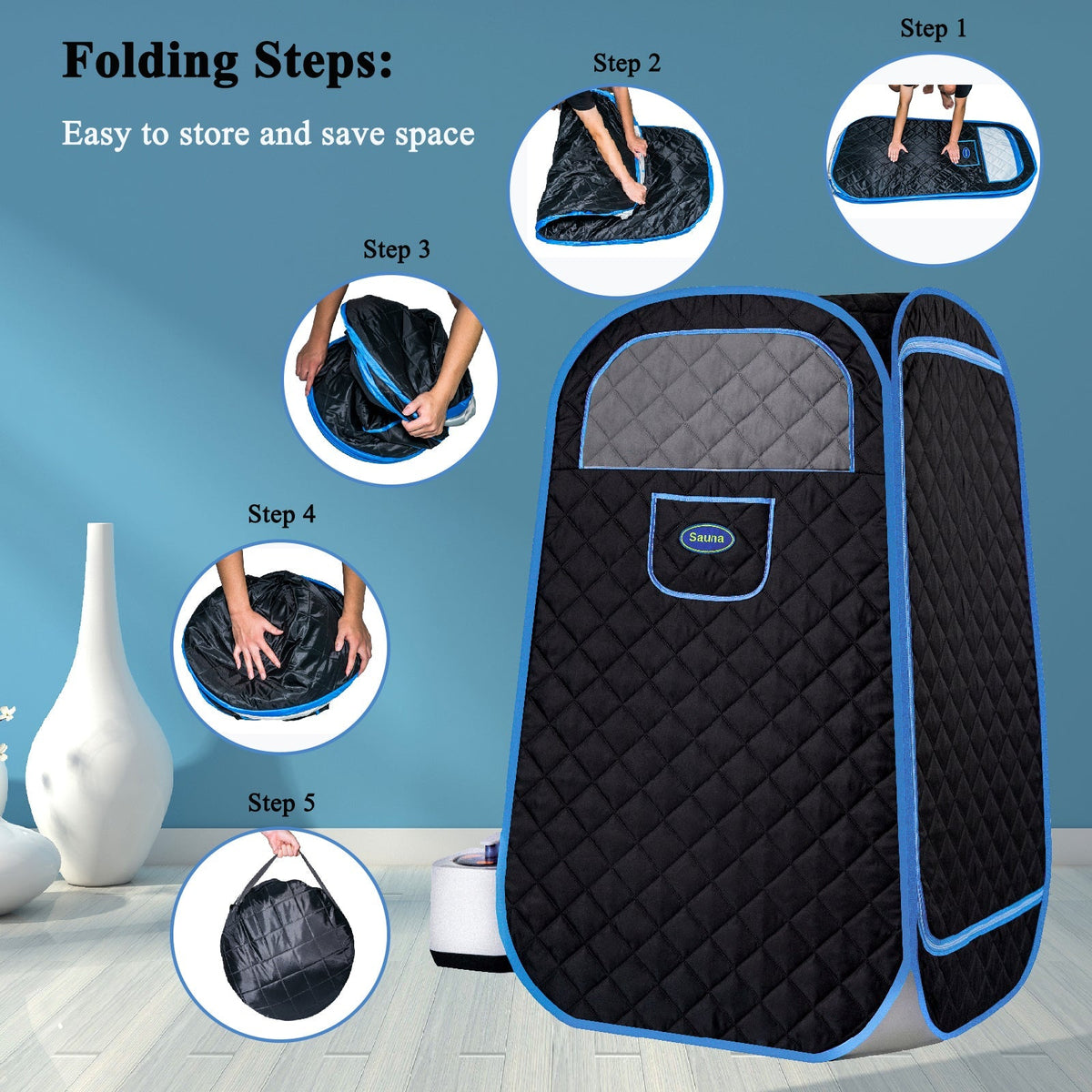 Portable Folding Full Size Steam Sauna with 1000W Generator - Black