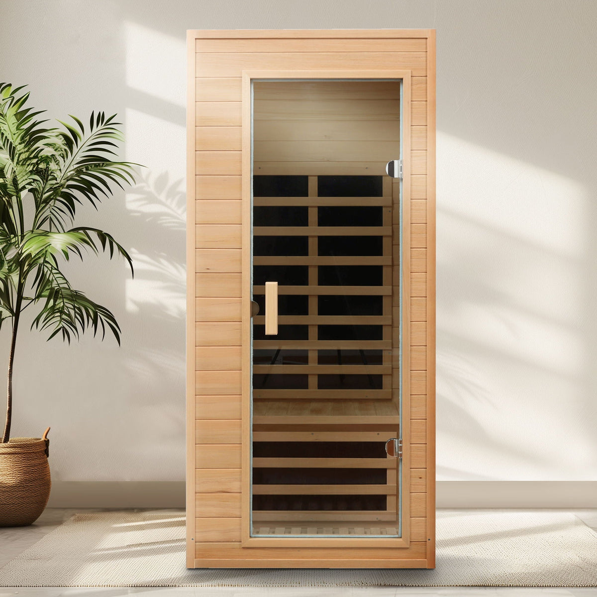 Hemlock Far Infrared Roof Embedded Indoor Sauna Room with LCD Controls - Light Brown – view 15