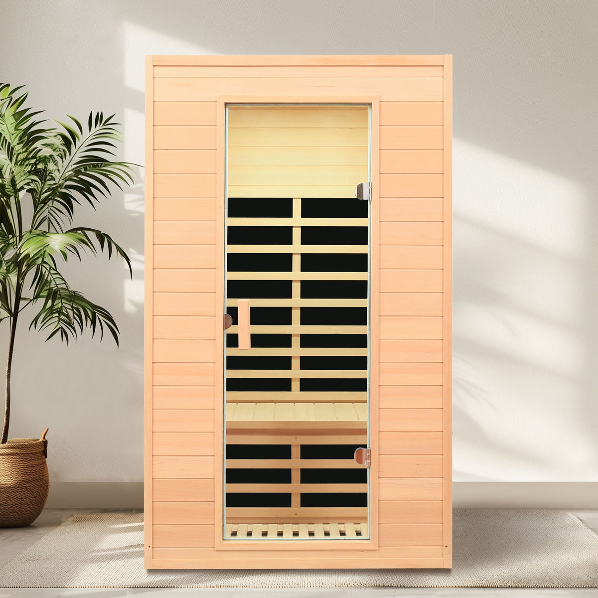Hemlock Far Infrared Roof Embedded Indoor Sauna Room with LCD Controls - Light Brown – view 17