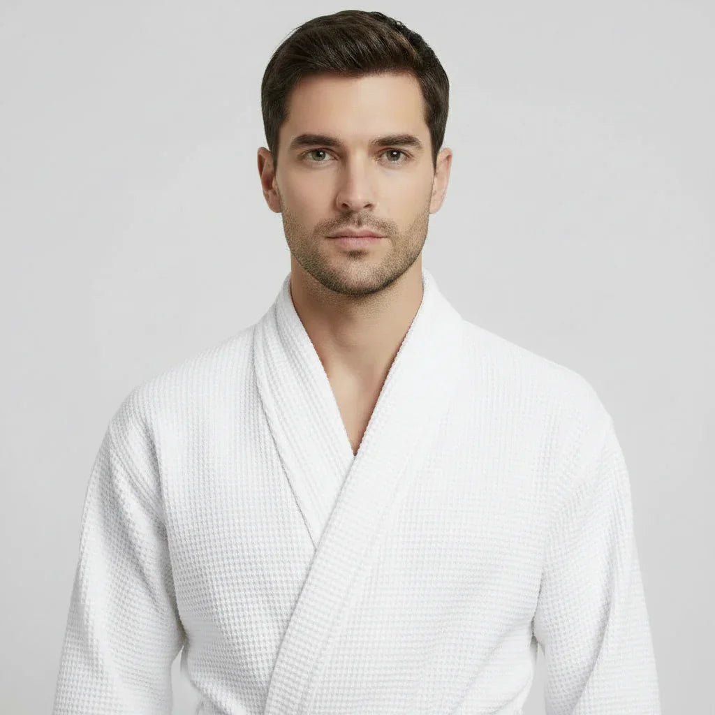 Waffle Spa Bathrobe for Men - Absorbent, Lightweight