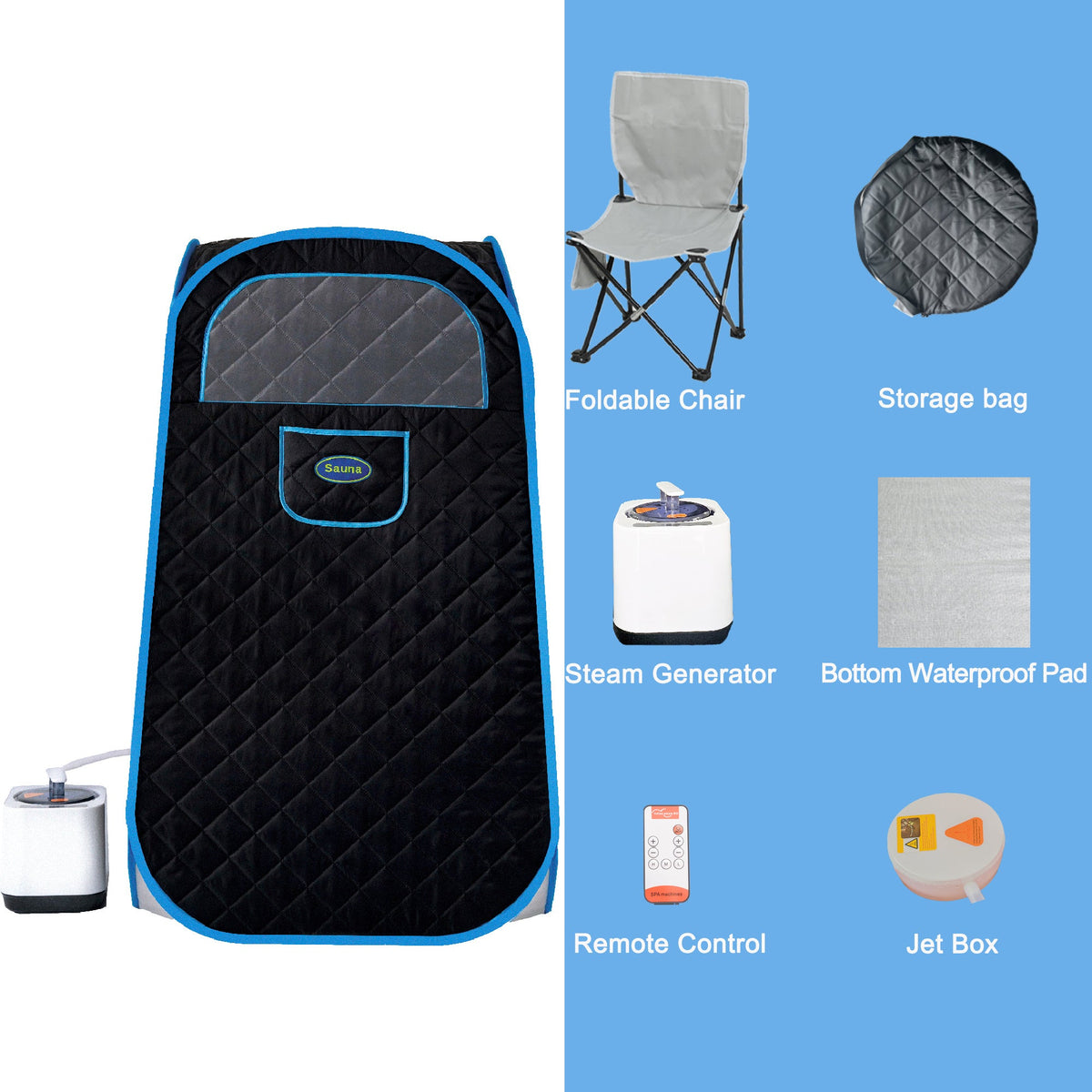 Portable Folding Full Size Steam Sauna with 1000W Generator - Black
