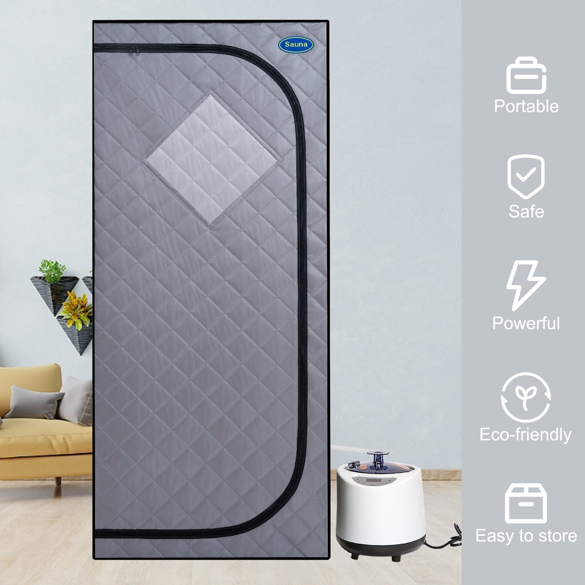 Full Size Portable Steam Sauna Tent with Steam Generator and Chair - Grey