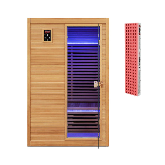 2 Person Infrared Sauna – Canadian Hemlock, Red Light Panel, Bluetooth, 120V