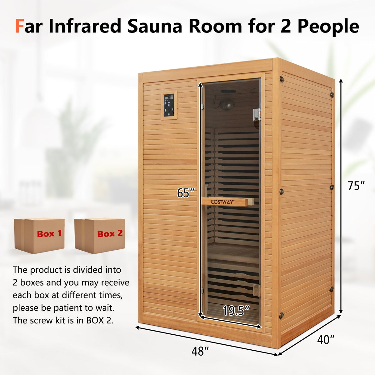 2 Person Infrared Sauna – Canadian Hemlock, Red Light Panel, Bluetooth, 120V – view 2