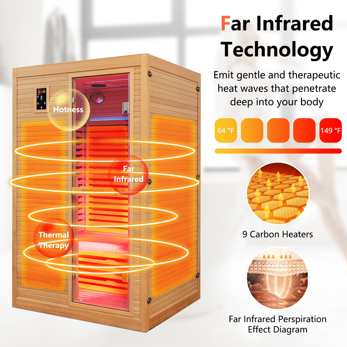 2 Person Infrared Sauna – Canadian Hemlock, Red Light Panel, Bluetooth, 120V – view 4