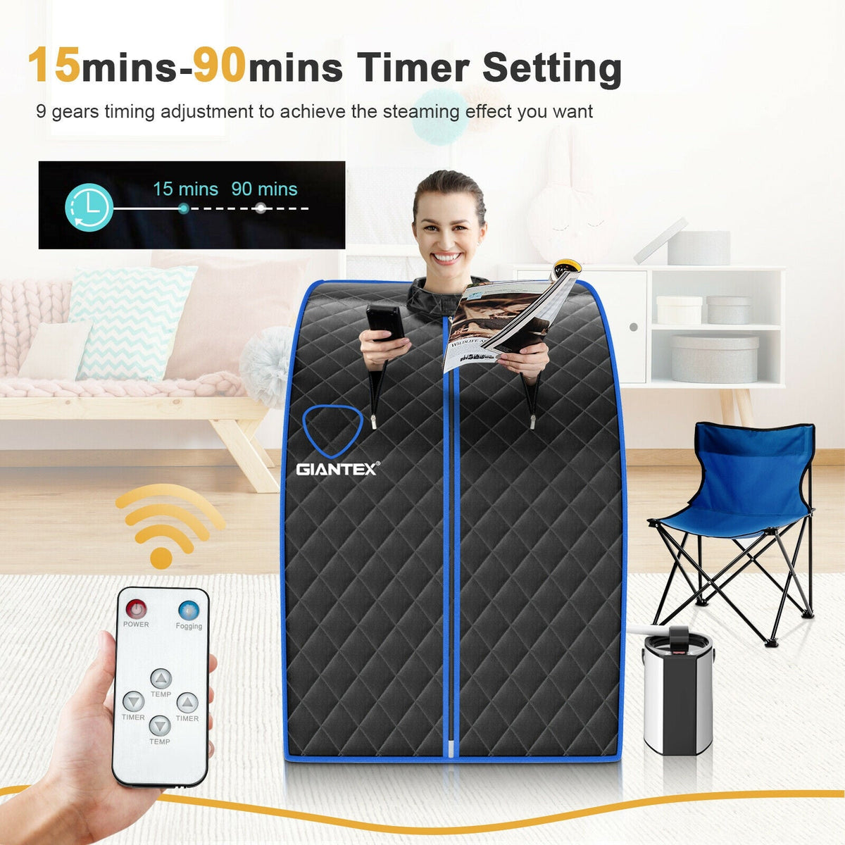 Portable Personal Steam Sauna Spa with 3L Blast-proof Steamer Chair – view 2
