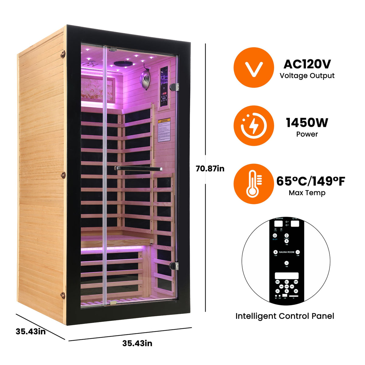 Single-Person Starlight Ceiling Lighting Sauna with Carbon Plate Heating - American White Oak