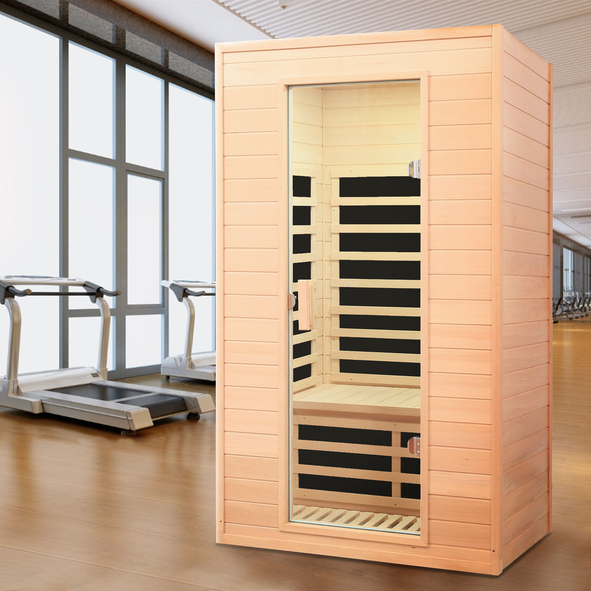 Hemlock Far Infrared Roof Embedded Indoor Sauna Room with LCD Controls - Light Brown – view 8