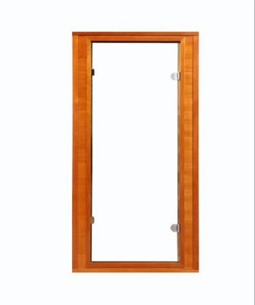Natural Wood & Glass One-Person Sauna Room Front Wall with Door Assembly