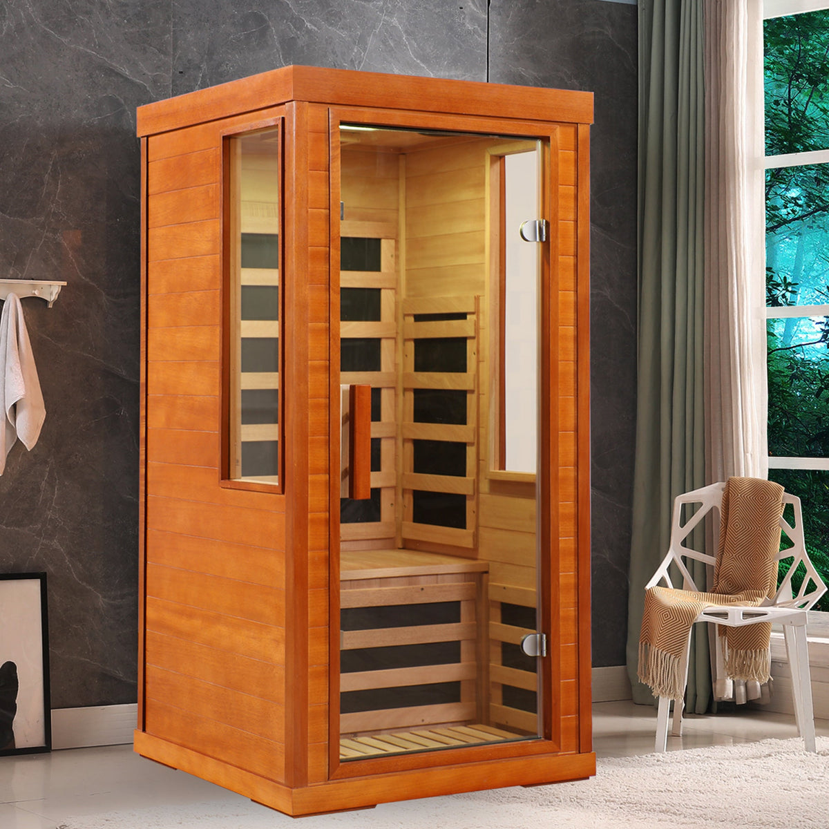 1 Person Far Infrared Sauna Room with LCD Touch Control - Solid Wood