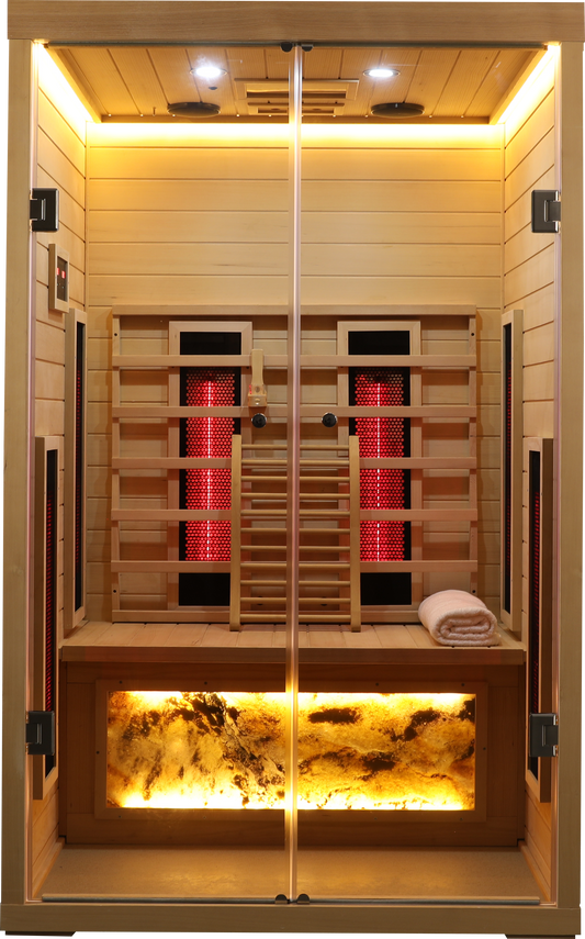 Two Person Hemlock Wood Far-Infrared Sauna Room with Far-Infrared Heating Panels - Natural