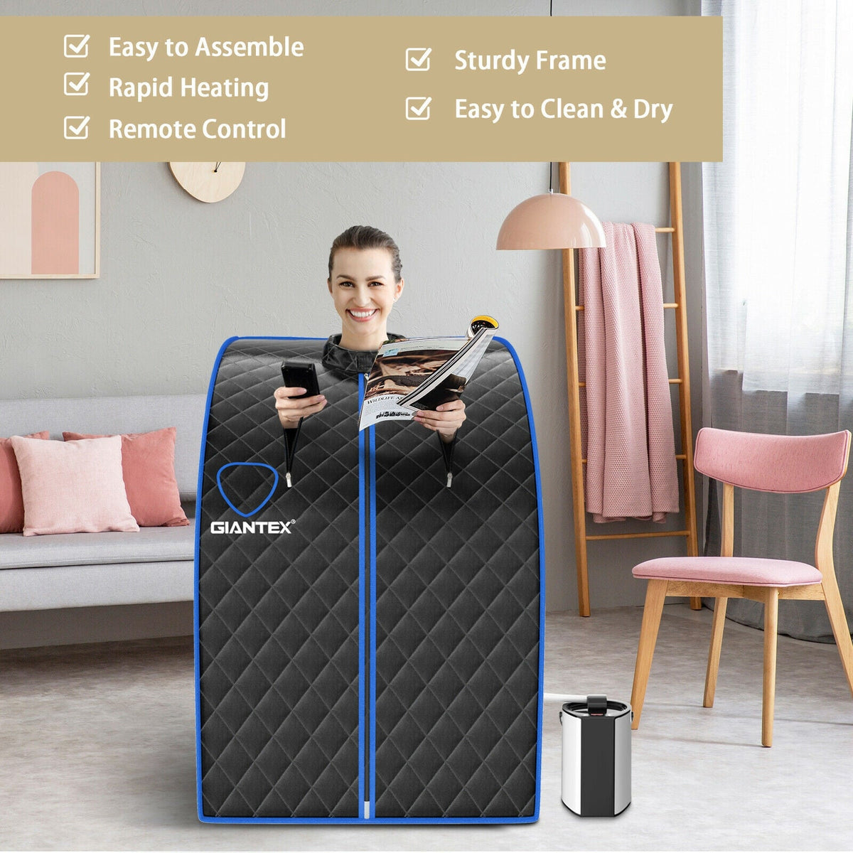 Portable Personal Steam Sauna Spa with 3L Blast-proof Steamer Chair – view 7