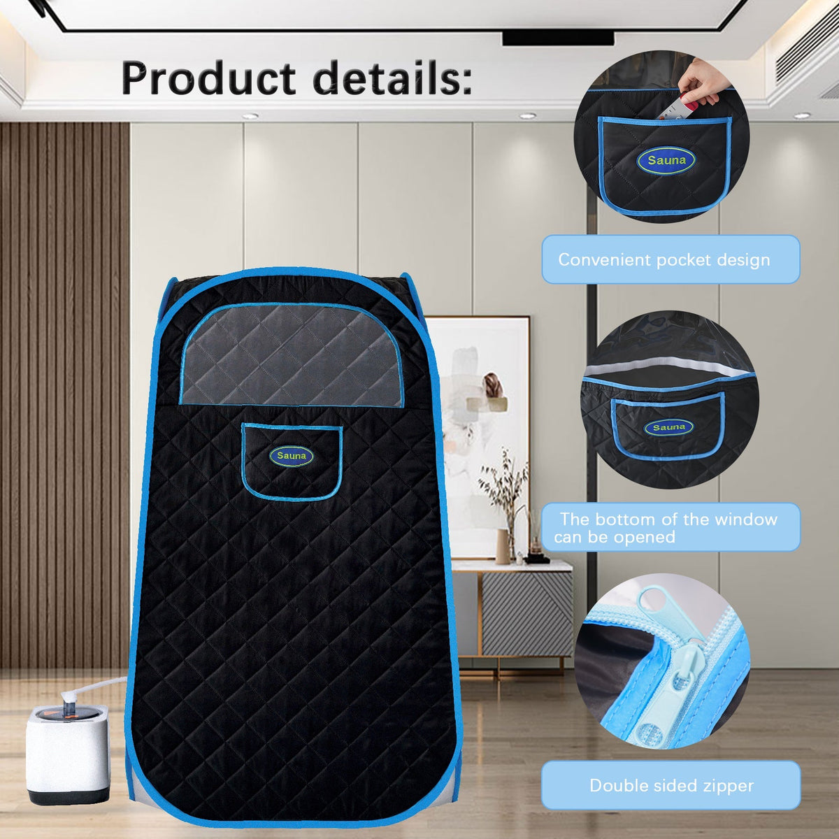 Portable Folding Full Size Steam Sauna with 1000W Generator - Black