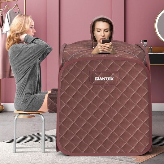 800W 2 Person Portable Steam Sauna Tent SPA with Hat Side Holes 3L Steamer-Gray – view 7