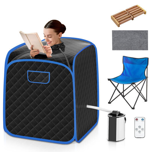 Portable Personal Steam Sauna Spa with Steamer Chair-Black - Color: Black