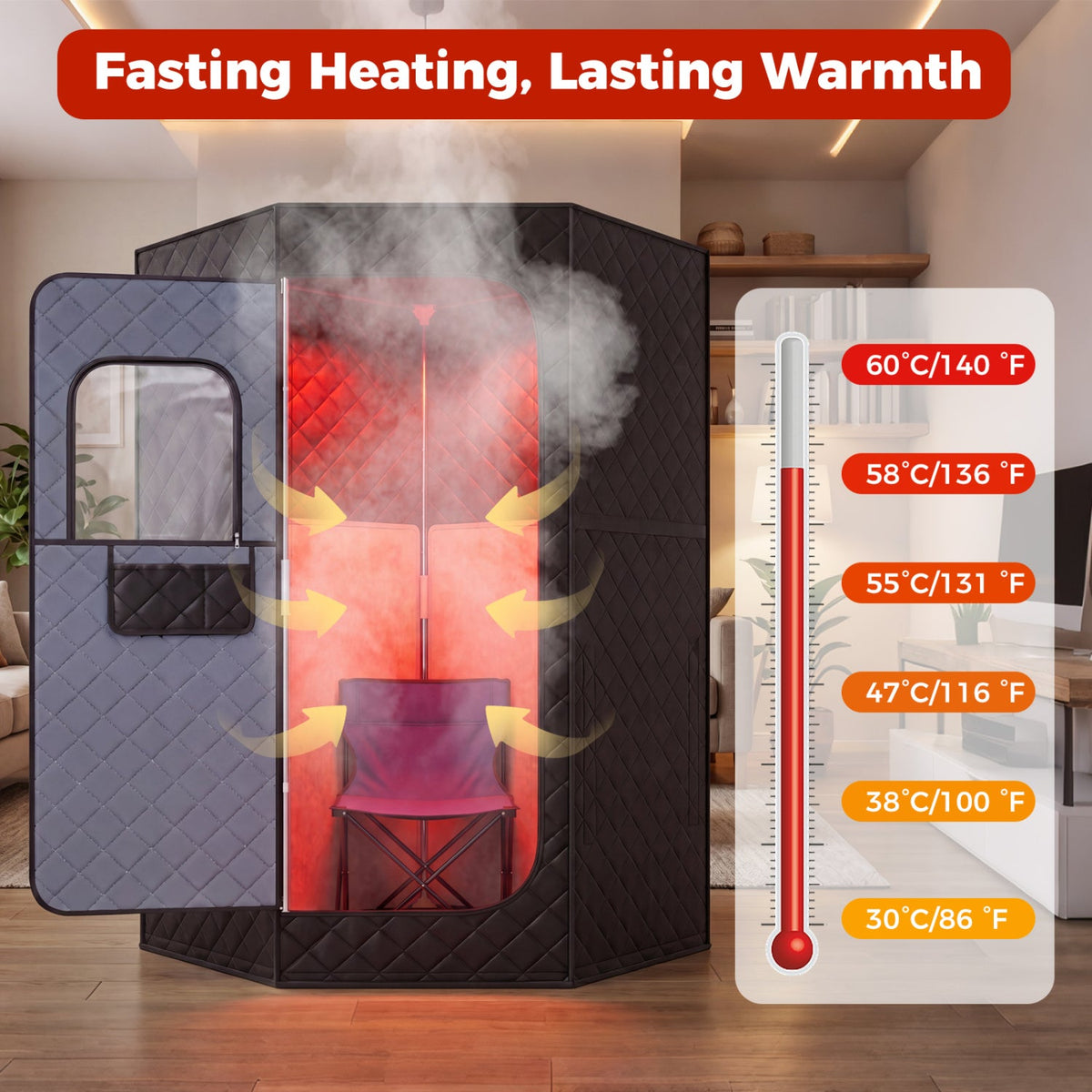 Portable Infrared Sauna Tent – Carbon Heaters & Foot Pad, 35.5 x 35.5 x 71 in, Black – view 4