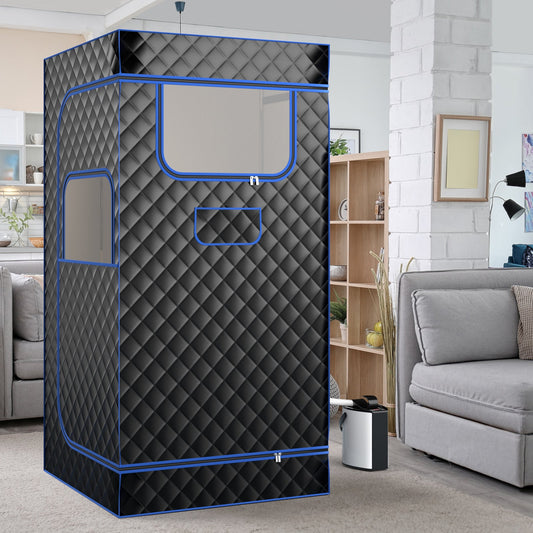 Portable Steam Sauna – 3L Steamer, Remote, Wood Foot Massager & Chair, Black