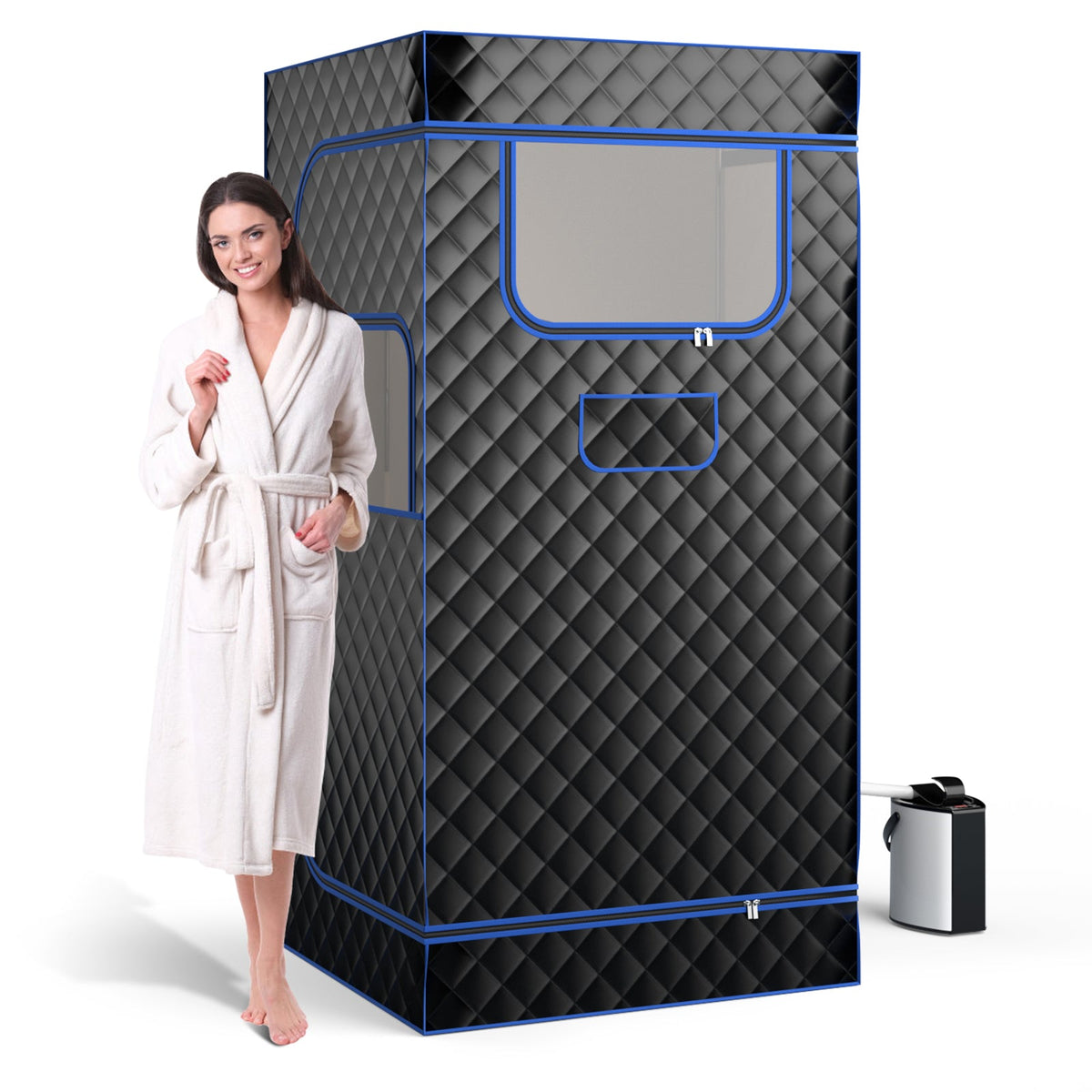 Portable Steam Sauna – 3L Steamer, Remote, Wood Foot Massager & Chair, Black – view 2