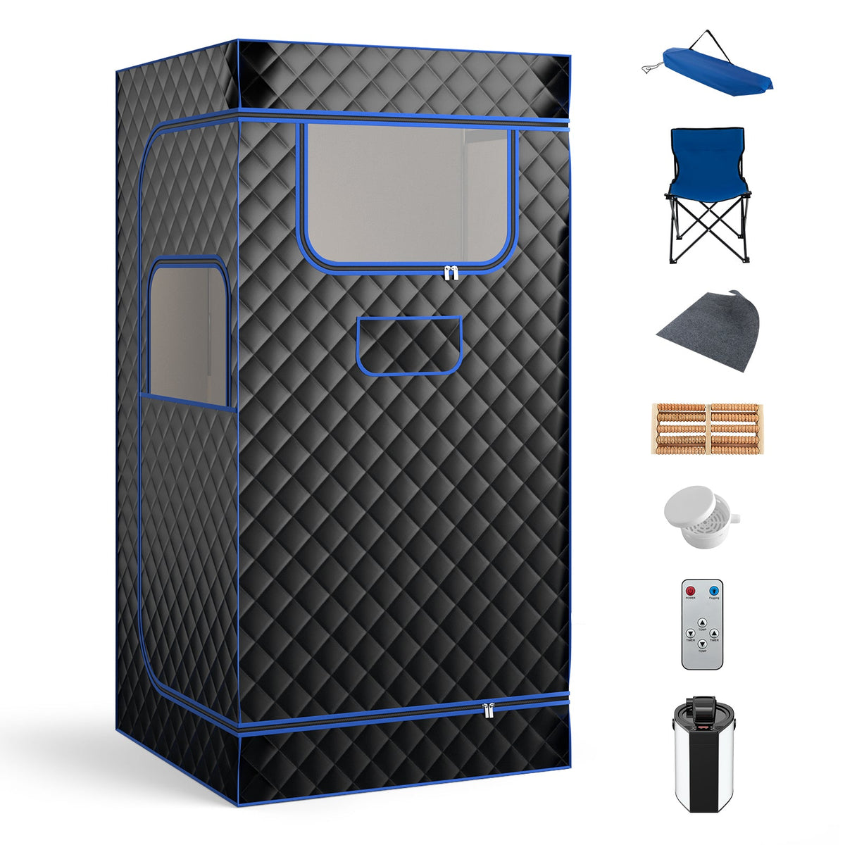 Portable Steam Sauna – 3L Steamer, Remote, Wood Foot Massager & Chair, Black – view 3