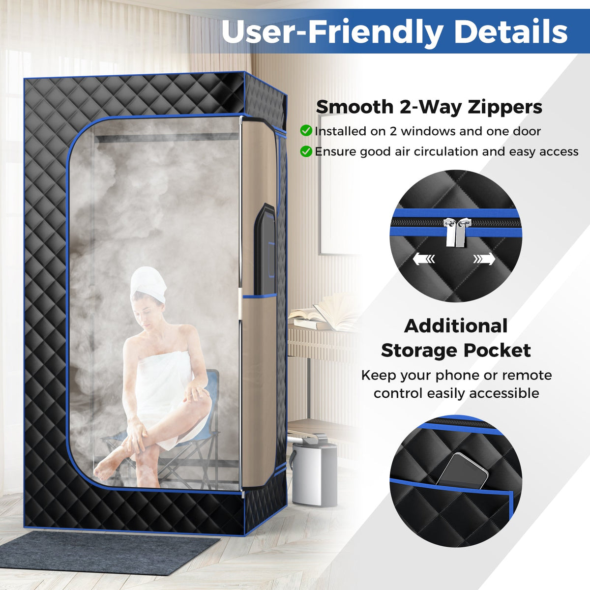Portable Steam Sauna – 3L Steamer, Remote, Wood Foot Massager & Chair, Black – view 5