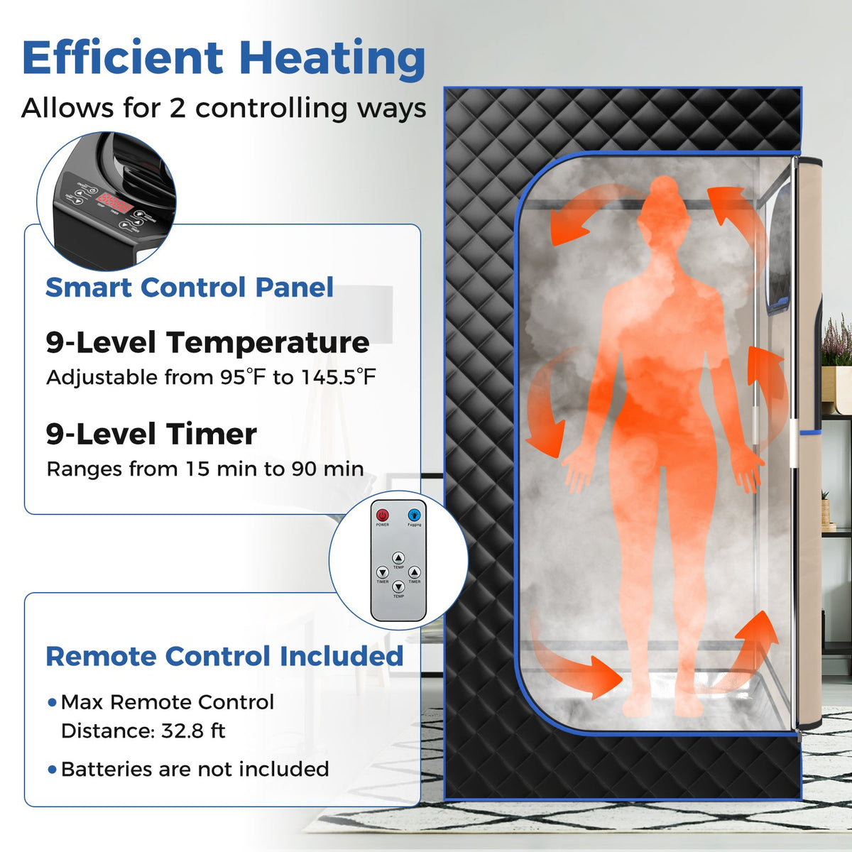 Portable Steam Sauna – 3L Steamer, Remote, Wood Foot Massager & Chair, Black – view 6