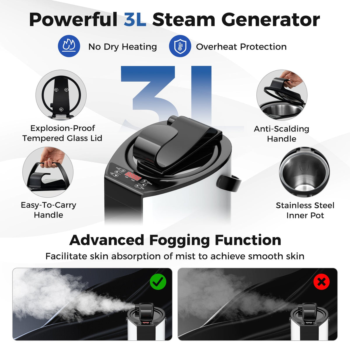 Portable Steam Sauna – 3L Steamer, Remote, Wood Foot Massager & Chair, Black – view 7