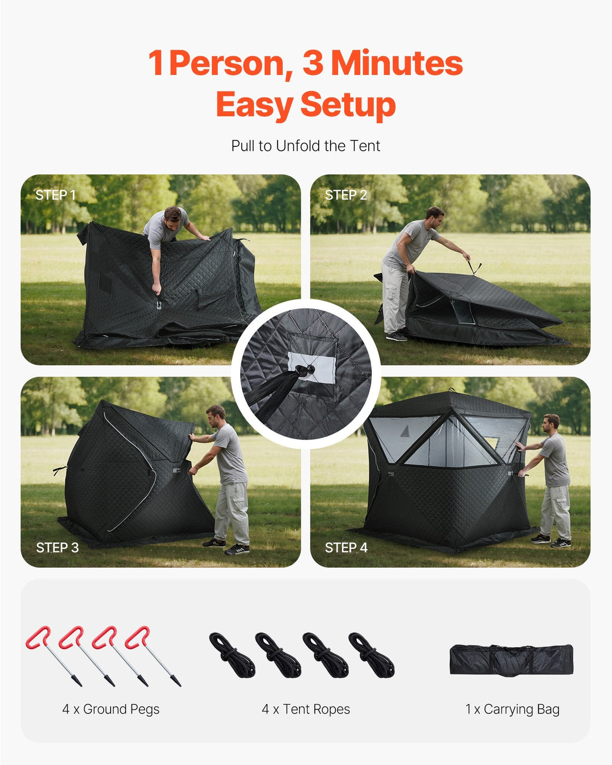 Outdoor Steam Dry Sauna Tent For 4 Person With Velcro For Camping Black