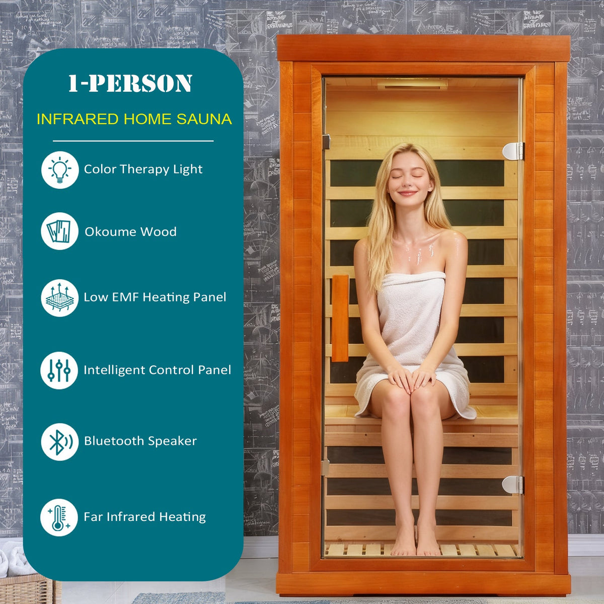 1 Person Far Infrared Sauna Room with LCD Touch Control - Solid Wood