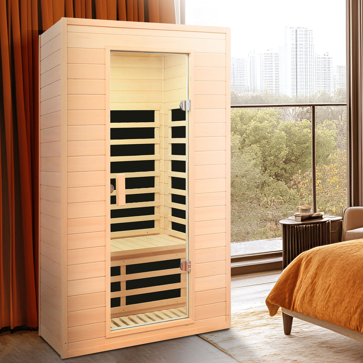 Hemlock Far Infrared Roof Embedded Indoor Sauna Room with LCD Controls - Light Brown – view 18