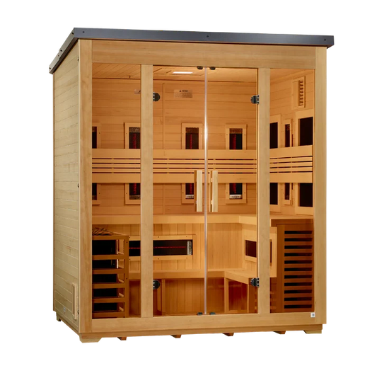 Golden Designs Gargellen 5-Person Hybrid Outdoor Sauna | Flat Roof