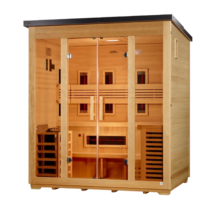 Golden Designs Gargellen 5-Person Hybrid Outdoor Sauna – Flat Roof – view 2