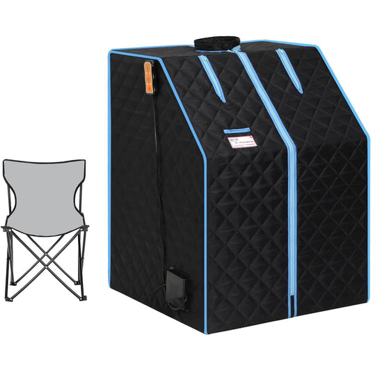 Portable Infrared Sauna Tent – 1 Person, Heated Foot Cushion & Chair, Black