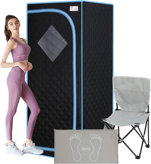 Portable Infrared Sauna Tent – 700W, Heated Foot Pad, Reading Light & Chair, Black